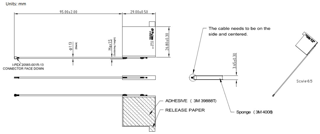 Mechanical Drawing - Pulse Electronics Metal Surface Mount Wi-Fi® Antennas